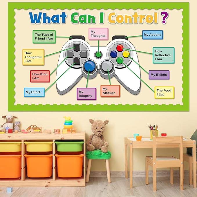 Growth Mindset Video Game Theme Bulletin Board Set Things I Can Control Positive Back to School Bulletin Decor for Classroom Mental Health Inspirational Gamer Cutouts for School Chalkboard Wall Decor
