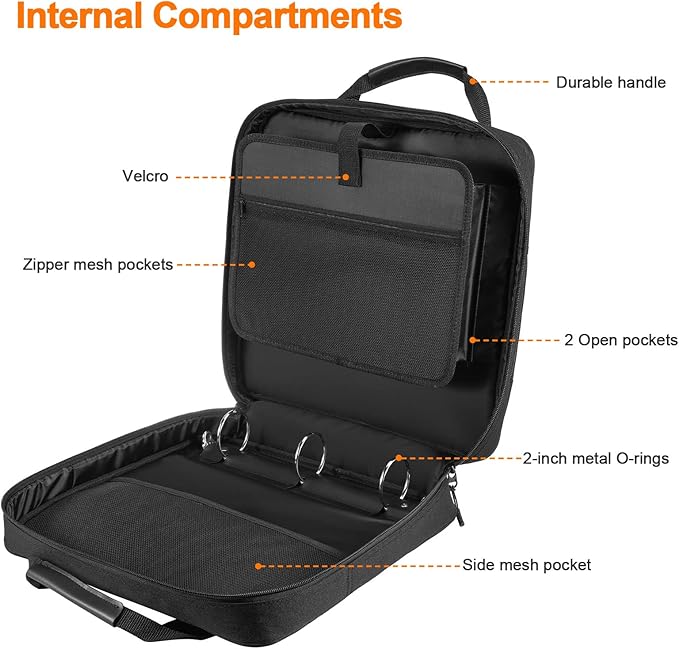 3 Ring Zipper Binder 2 Inch with Shoulder Strap 500 Sheet Capacity & Multi-Pockets for School and Office Binder Organizer, Compatible with 13-Inch MacBook/Tablet (Patent Design Black)