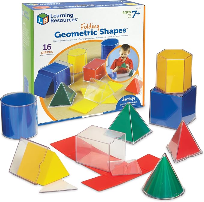 Learning Resources Folding Geometric Shapes Set - Classroom Must Haves, Teacher Supplies, Geometry Game, Pattern Blocks, Homeschool, 3d School Figures for Teaching, Math Manipulatives Essentials