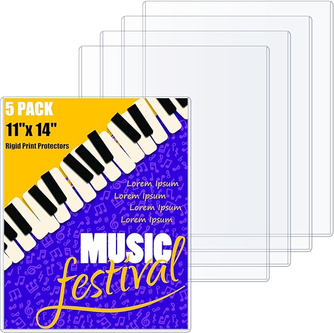 AKONEGE 5PCS 11" x 14" Rigid Print Protectors Hard Plastic Sheet Page Protectors Heavy Duty Top Loading Menu Covers Poster Sleeves Clear Plastic Paper Sleeves for Magazine Prints Photo Document