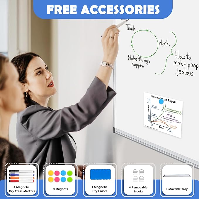 WALGLASS Large White Board, 72" x 40" Double-Sided Dry Erase Board Magnetic Whiteboard for Wall, Hanging Mounted Whiteboard Silver Aluminium Frame for Home, School, Office