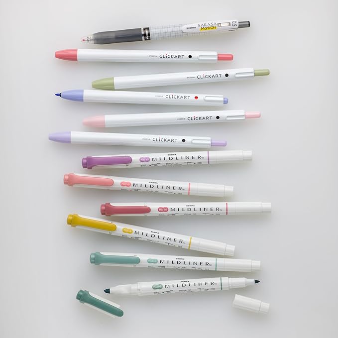 Zebra Pen - Premium 12-Pack Journaling Set - No Bleed Highlighters, CLiCKART Pens & SARASA Gel Pen - Assorted Colors for Note-Taking, Bible Study, Bullet Journaling and Creative Planning (14012)