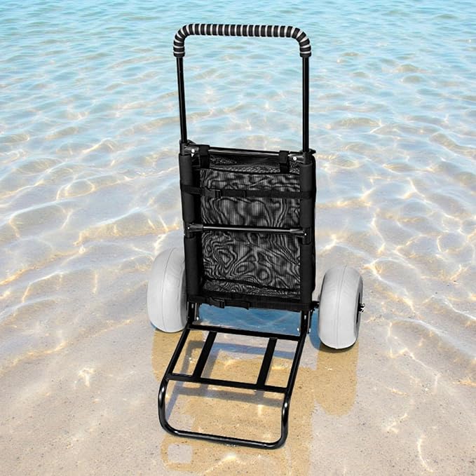 VEVOR Beach Dolly with Big Wheels for Sand, 20.1" x 14.6" Cargo Deck, w/ 9" Balloon Wheels, 165LBS Loading Capacity Folding Sand Cart & 27.2" to 44.9" Adjustable Height, Heavy Duty Cart for Beach