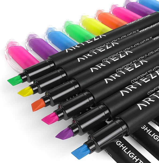 ARTEZA Highlighters Set of 30, Narrow Chisel Tip, Bulk Pack of Markers in 6 Assorted Neon Colors, Office and School Supplies, Note Taking, Planner