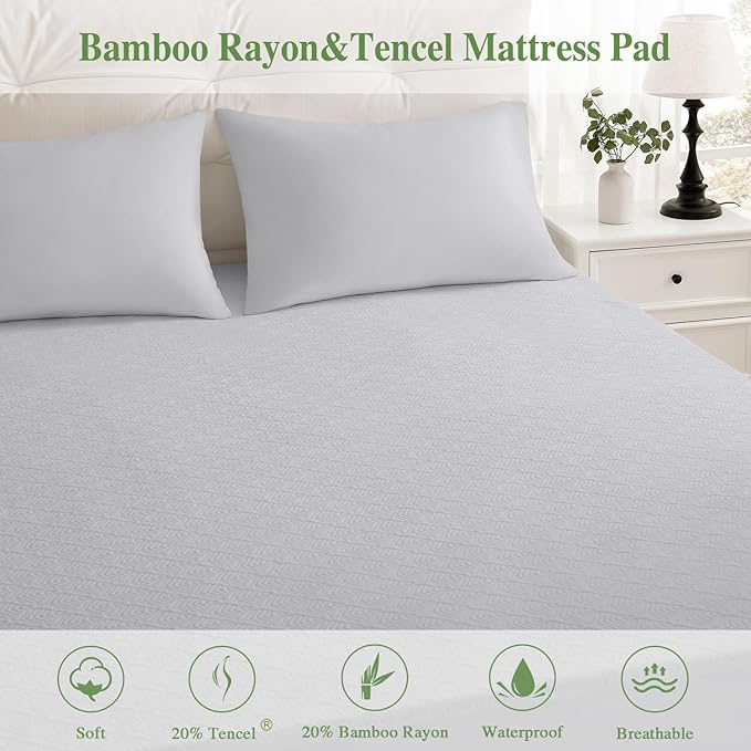 Softhour Waterproof Mattress Protector, 3D Air Fabric Bed Cover with Deep Pocket - Twin Size, Light Grey