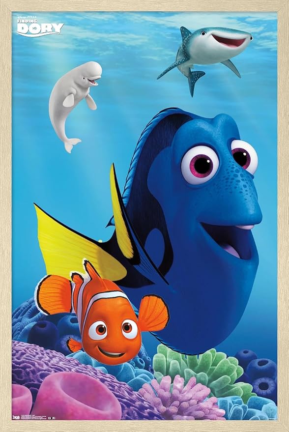 Trends International Disney Pixar Finding Dory - Dory Wall Poster, 34L x 22.4W, Blonde Framed Version