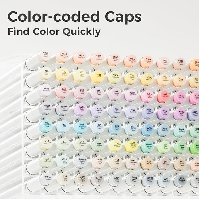 Ohuhu Pastel Markers Alcohol Based -96 Pastel Colors of Sweetness & Blossoming - Double Tipped Art Alcohol Markers for Artist Adults' Coloring Illustration - Brush & Fine - Honolulu B