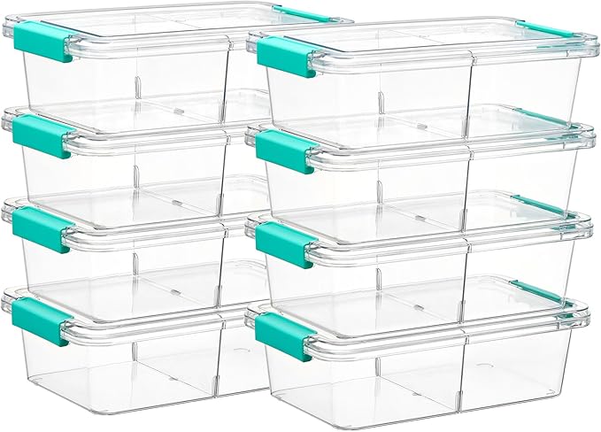 Vtopmart 8 Pack 1.5 Qt Clear Pencil Box, Plastic Pencil Holder with Removable Divider for Pen Organizer, Stackable Containers with Lid for Pen, Art Craft, Sticker, Scrapbook & Office Supplies