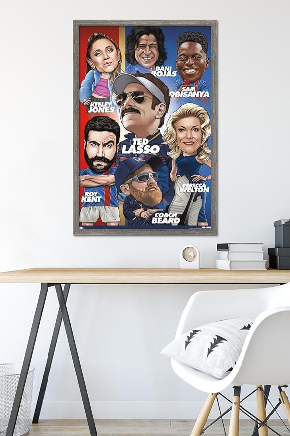 Ted Lasso - Character Grid Wall Poster, 34L" x 22.4W", Barnwood Framed Version