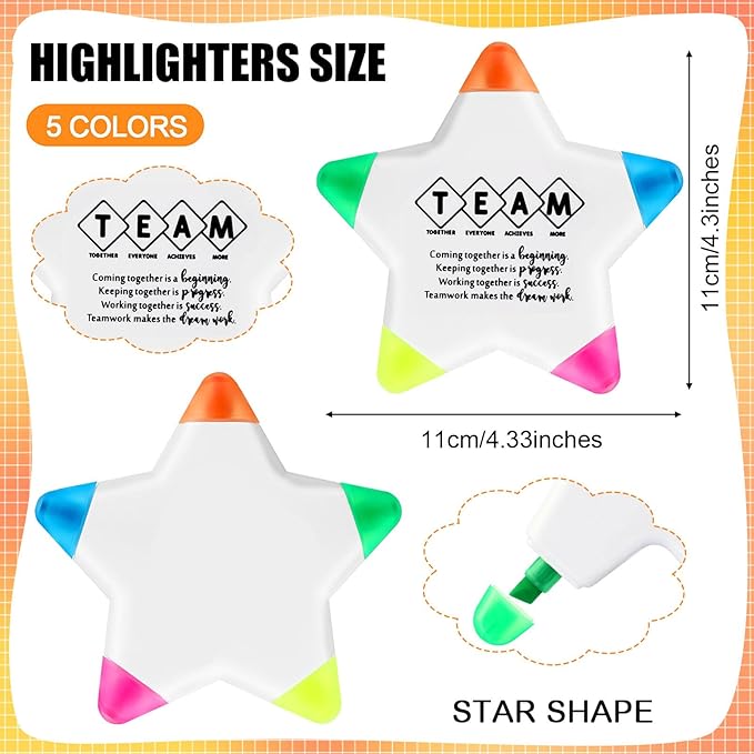 10 Pcs Star Highlighters Team Gifts Inspirational Marker Pens Motivational Fluorescent Thank You Gifts Valentines Employee Appreciation Bulk for Coworkers Office Staff