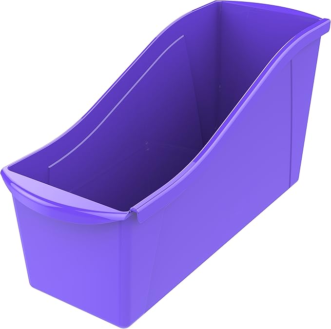Storex Large Book Bin, Interlocking Plastic Organizer for Home, Office and Classroom, Purple, 6-Pack (71103U06C)