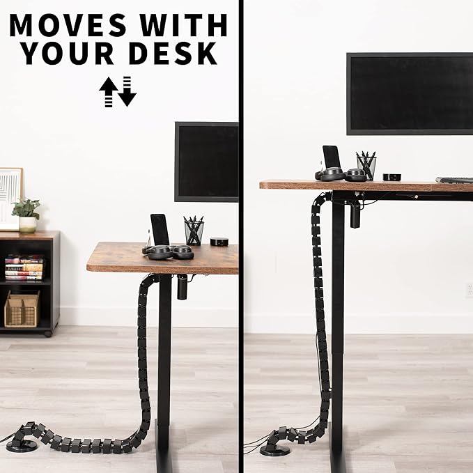 VIVO Standing Desk Vertebrae Magnetic Cable Management Kit, Adjustable Quad Entry Flexible Spine Wire Organizer Cord Snake for Home Office, Black, DESK-AC01M