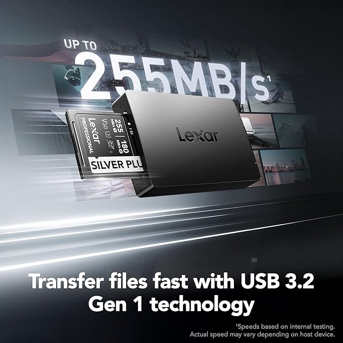 Lexar Dual Slot MicroSD/SD Card Reader for iPhone, USB 3.2 Gen 1, up to 255MB/s Read, Compatible with iPhone 15+, Laptop, Desktop (LRW360U-BNBNG)