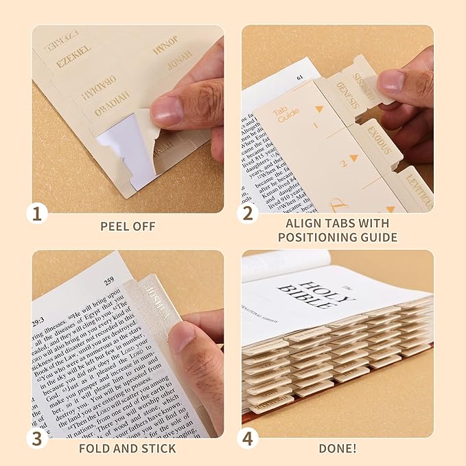 Leather Bible Tabs, Bible Tabs for Women and Men(Gold Foil Lettering) Large Print Stickers, Easy to Read and Apply, 66 Chapters & 14 Blank DIY Labels for Easy Navigation, Christian Accessories(Beige)