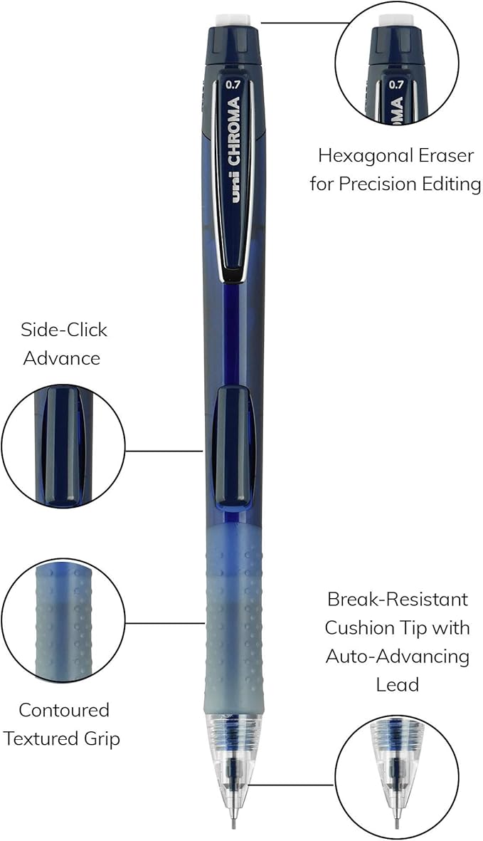 uniball Chroma Mechanical Pencil Starter Kit, 0.7mm, HB #2, Assorted Barrels, 4 Pack