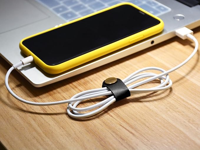 CAILLU Cord Organizer,Cord Keeper,Cable Organizer USB Holder,Cable Straps,Earbud case,wrap Headphone,Headset Winder,Earphone Clips Ties,Stocking Stuffers for Men Gifts Leather (Brown/Black)
