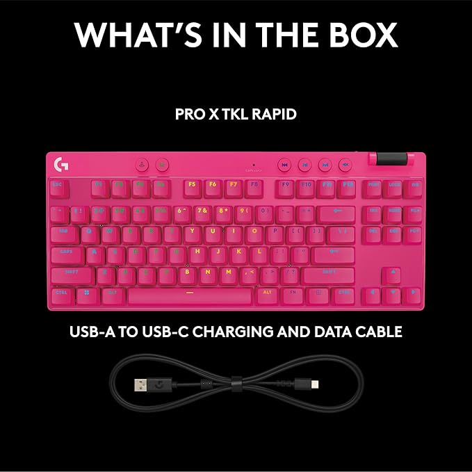 Logitech G PRO X TKL Rapid Tenkeyless Wired Gaming Keyboard with Magnetic Analog Switches, Rapid Trigger Mode, Adjustable Actuation, and Customizable RGB Lighting - Magenta