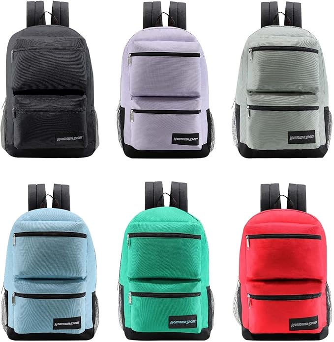 6-Pack 19” Sport Backpacks with 18 Piece School Supplies Kits - Pens, Pencils, Crayons - Bulk Bundle for Elementary, Middle, and High School Students, 6 Assorted Styles