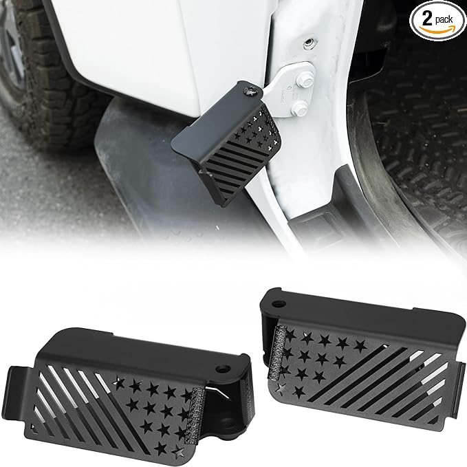 JOYTUTUS Upgraded 120° Wrangler Foot Pegs for Wrangler JK JL Gladiator JT 2007 to 2026, Exterior Door Hinge Metal Powder Coating Rest Pedals with US Flag Foot Rest Kick Panel Accessories