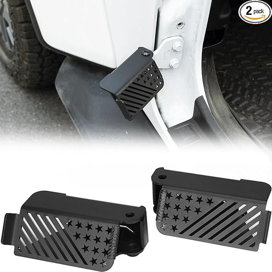 JOYTUTUS Upgraded 120° Wrangler Foot Pegs for Wrangler JK JL Gladiator JT 2007 to 2026, Exterior Door Hinge Metal Powder Coating Rest Pedals with US Flag Foot Rest Kick Panel Accessories