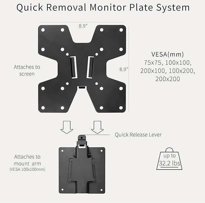 VIVO Large Adapter VESA Mount Quick Release Bracket Kit, Stand Attachment and Wall Mount Removable VESA Plate for Easy LCD Monitor and TV Screen Mounting, STAND-VAD2H
