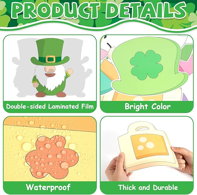 St. Patrick's Day Bulletin Board Decoration March Bulletin Board Set Lucky Shamrock Gold Coin Colorful Bows Paper Cutouts for St. Patrick Party Supplies School Classroom Chalkboard Wall Door Decor