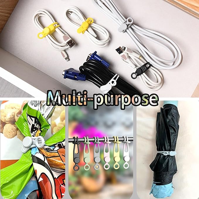 10Pcs Reusable Silicone Cable Ties – Adjustable Cord Organizer with Locking Buckle, Elastic Cable Straps for Earphones, Chargers, PC Wires – Colorful Wire Wraps for Home, Office, Travel
