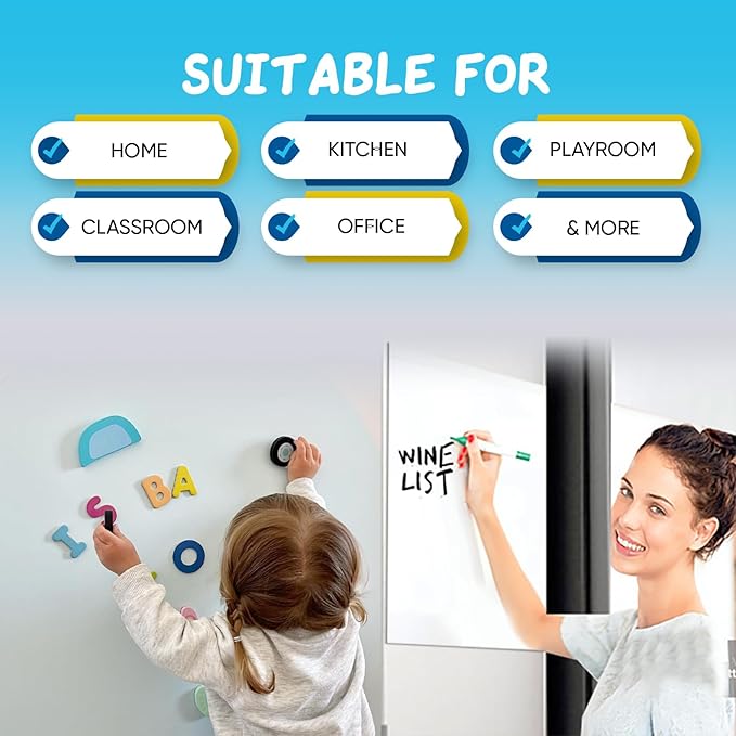 YOUNGJQ Magnetic Dry Erase Board Paper for Wall Self Adhesive Whiteboard White Board Sticker 42" x 24" for Office Home Playroom with Starter Kit