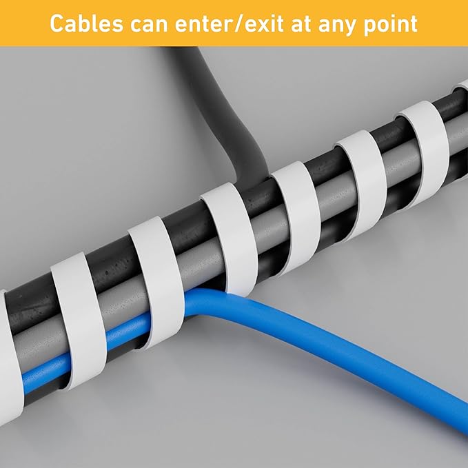 D-Line 8.2ft White Cord Wrap, Spiral Cable Sleeve, Expands 0.39-1.5in Diameter, Wrap by Hand - White