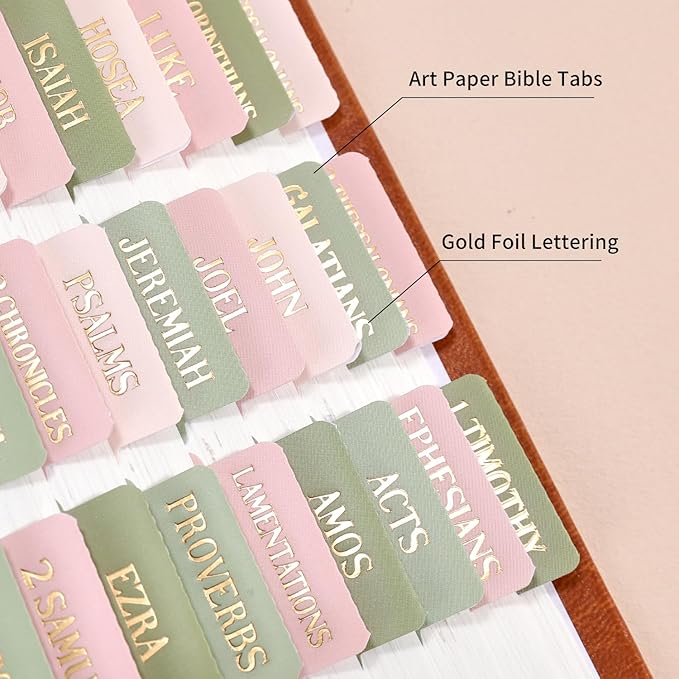 Bible Tabs, 66 Gold Foil Pre-Printed Chapter Labels + 39 Blank Water Lilies Theme Laminated Index Tabs with Alignment Ruler, Bible Journaling Study Supplies for Women & Men, Bible Sticker Accessories