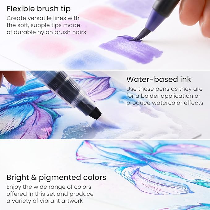 ARTEZA Watercolor Paint Pens, 24 Watercolor Brush Pens with Flexible Nylon Brush Tips, Paint Markers for Artists, and Beginners