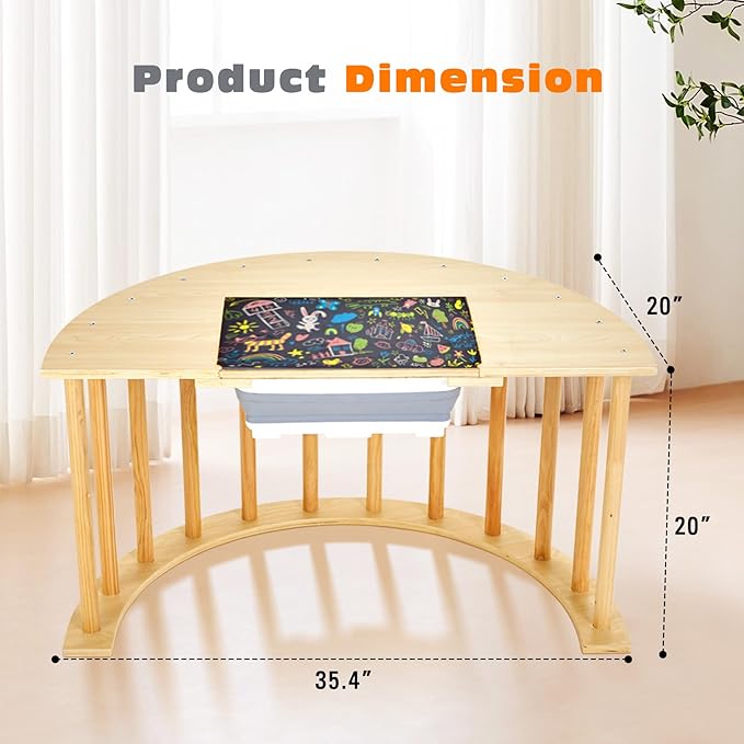 GOME Activity Sensory Arch Table for Toddlers,Kids Table with Toys Storage Bin and Black/White Board for Study and Play Gifts for Children