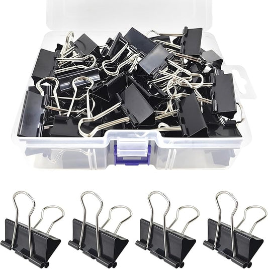 60 Pack Binder Clips Medium, 1.25 Inch/32mm Black Binder Paper Clips with Container,Big Paper Clamps for Office Supplies, Home, School,Business Document Organizing Paperwork (Black)