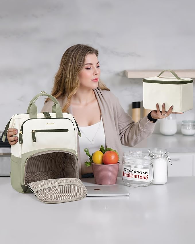 LOVEVOOK Lunch Backpack for Women, 15.6 Inch Laptop Bag with Insulated Cooler Lunch Box, Work Backpack for Teacher Nurse, Travel Backpack Lunch Bag for Camping Picnic Daily Use