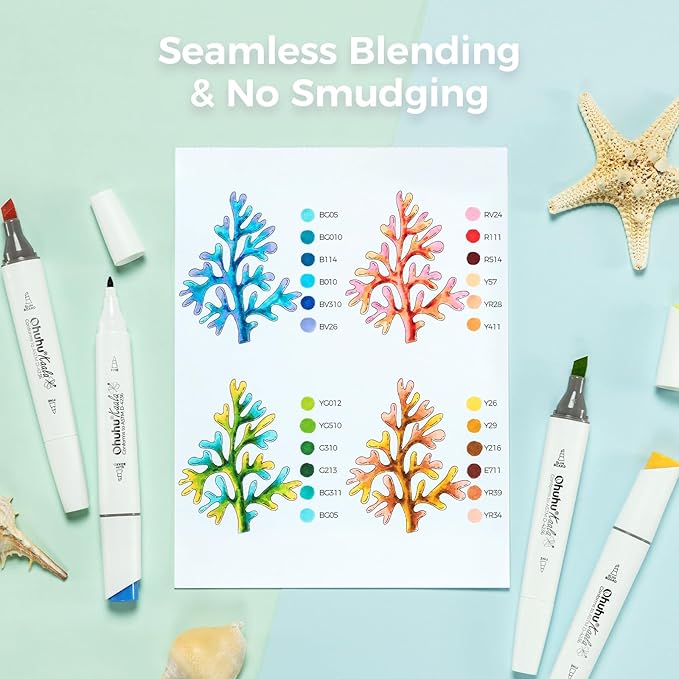 Ohuhu Alcohol Markers Double Tipped Slim Broad and Fine Art Marker for Artists Adult Coloring Drawing Landscape Sketch - 60 Colors Kaala Markers Refillable Art Pen Gift