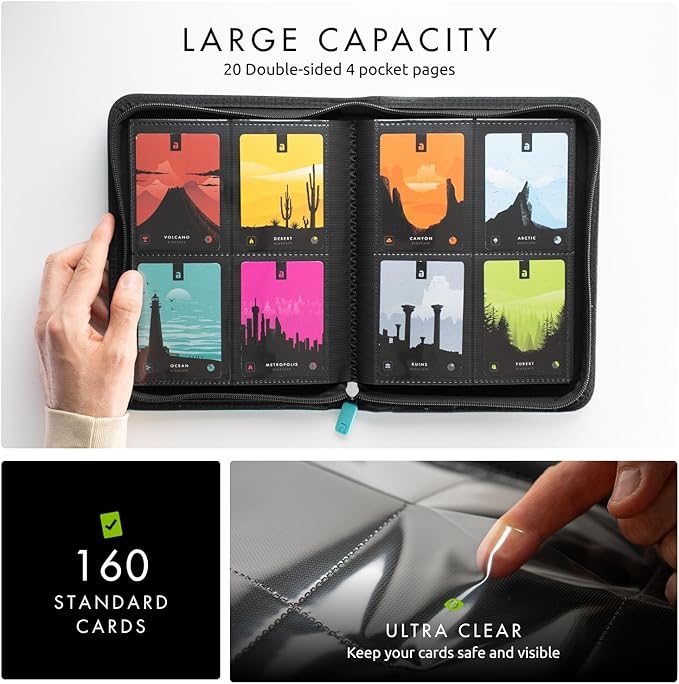 Vault X 4 Pocket Trading Card Zip Binder, 160 cards, Premium Exo-Tec Album Material, 20 Side-Loading Pages, Folder for Collectible Card Games, Sports, TCG (Teal)