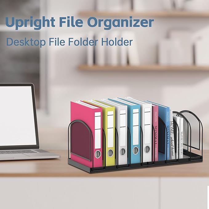 SUPEASY File Organizer for Desk, 9-Section Mesh Desk Organizer, Vertical File Holder Desktop Organizer File Sorter, File Folder Holder for Office Supplies, Black