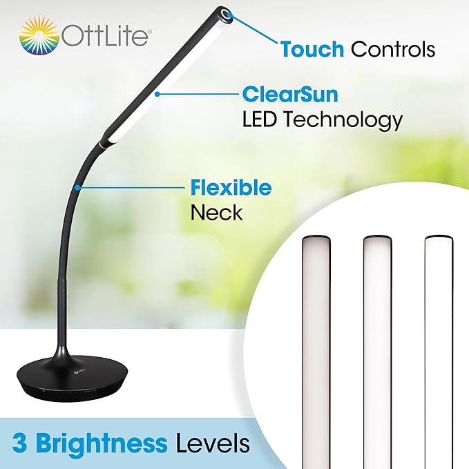 Ottlite Extended Reach LED Desk Lamp, Black