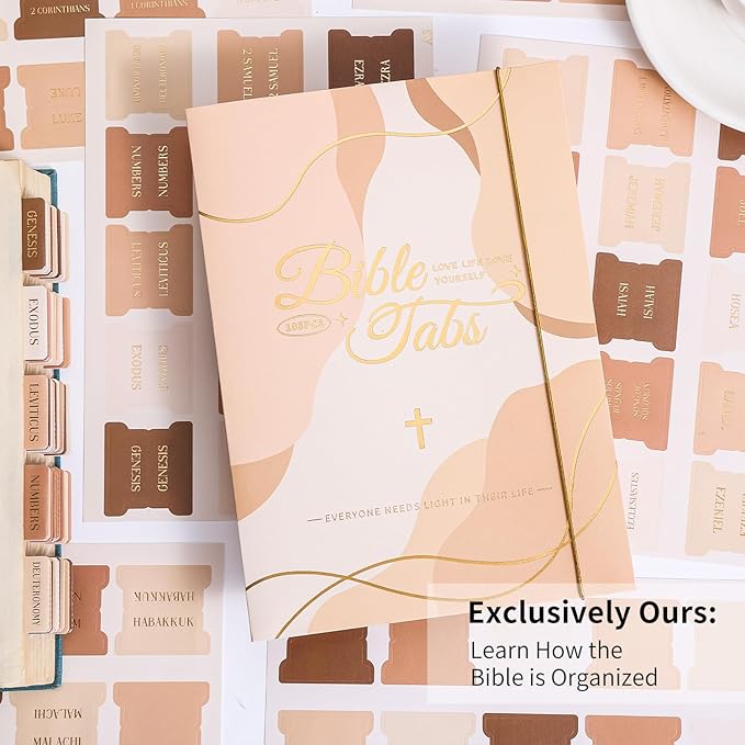 Muted Brown Bible Tabs, 105 Pcs Morandi Earth Tone Gold Foil Index Tabs with Ruler - 66 Books & 39 Blank DIY, Bible Journaling Study Supplies for Men Women, Aesthetic Bible Accessories Christian Gift