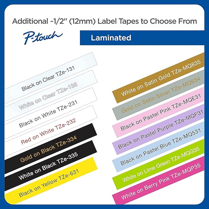 Brother TZE135 TZe Standard Adhesive Laminated Labeling Tape, 1/2-Inch w, White on Clear