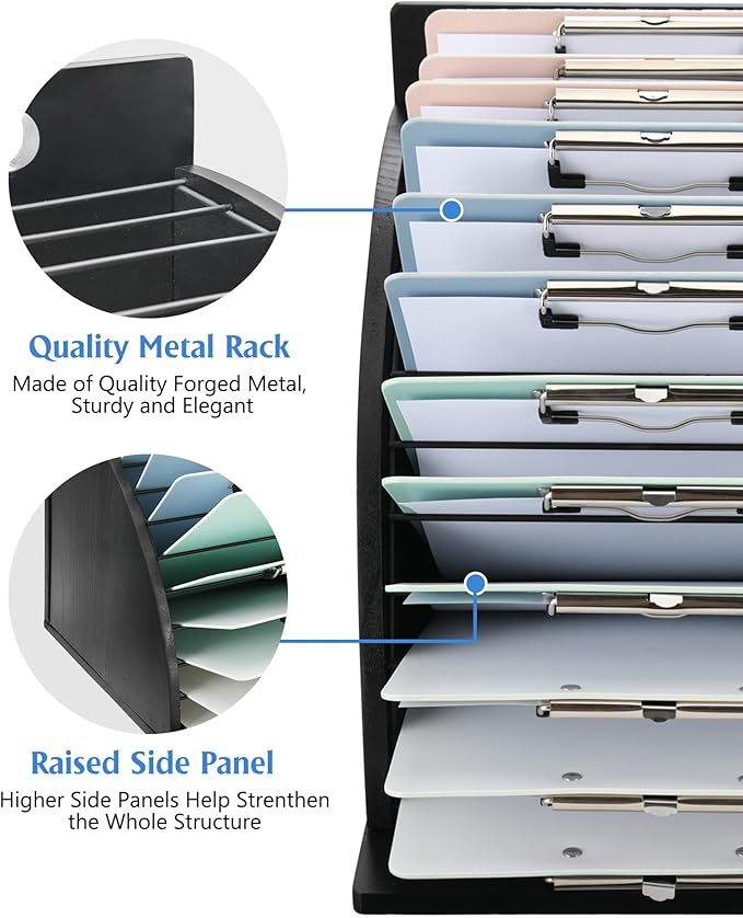 HULISEN Clipboard Holder, Wooden Clipboard Organizer with Raised Side Panel, Clip Board Storage Rack for Classroom and Office, Clip Boards not Included, Black