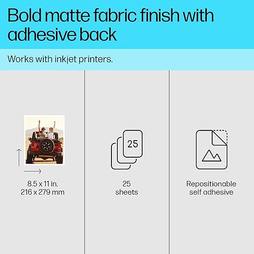 HP Picture Stickers 8.5x11in,25 sheets Self-Adhesive, Easily repositionable, Matte Photo Stickers. Print, Peel & Stick All Inkjet printers and craft cutters. (8L1U9A)