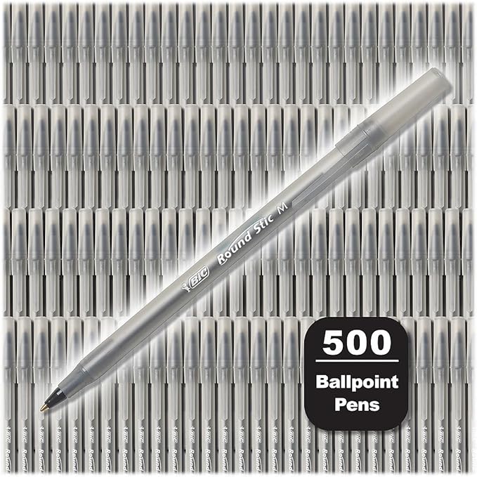 BIC Round Stic Xtra Life Black Ballpoint Pens, Medium Point (1.0mm), 500-Count Pack of Bulk Pens, Flexible Round Barrel for Comfortable Writing, No. 1 Selling Ballpoint Pens
