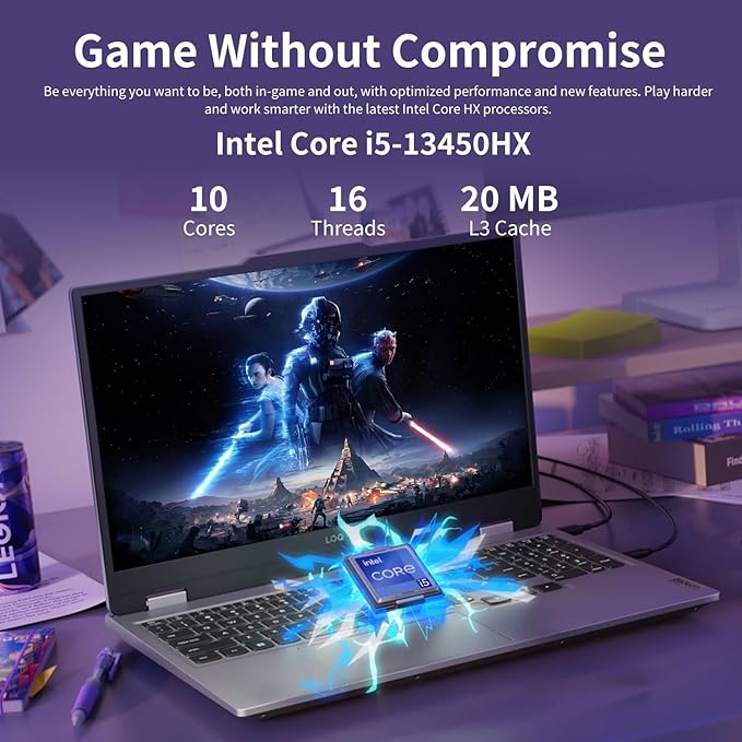 Lenovo LOQ RTX 5050 AI Gaming PC, 17.3" FHD 165Hz, Intel Core i5-13450HX, 32GB DDR5 RAM, 1TB SSD, Backlit KB, Bundle with PCO Notebook Folding Radiator, Laptop Cooler, Windows 11 Pro, Grey