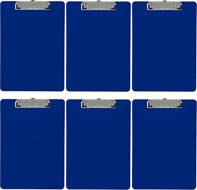 Trade Quest Plastic Clipboard Opaque Color Letter Size Low Profile Clip (Pack of 6) (Dark Blue)