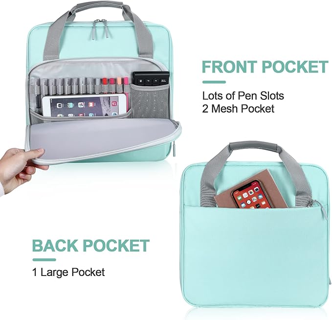 4 Inch 3 Ring Zipper Binder D-Ring, Multi-Pocket School & Office Binder Organizer, 800 Sheet Capacity, Compatible with 13-Inch MacBook (Patent Design Light Blue)