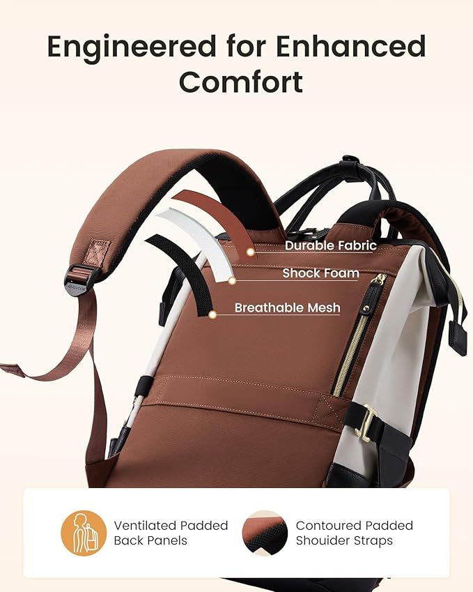 LOVEVOOK Laptop Backpack for Women with Giant Tumbler Holder,18 inch Professional Nurse Teacher Backpack Computer Laptop Bag,Cute Waterproof Travel Backpack Purse Work College Bag, Beige-Black-Brown