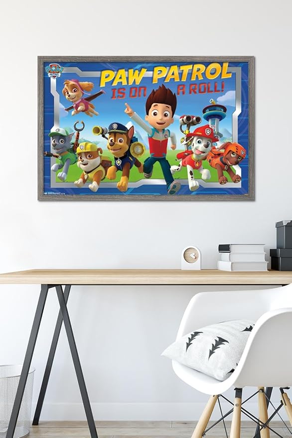 Nickelodeon Paw Patrol - Crew Wall Poster, 34L" x 22.4W", Barnwood Framed Version