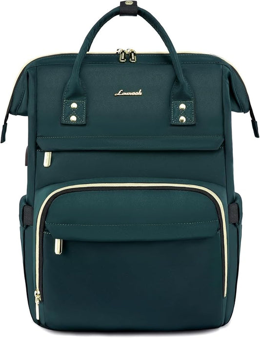 LOVEVOOK 17 inch Laptop Backpack Women, Large Travel Computer Back Pack with USB Charging Port, Anti Theft Backpack for Women Teacher Nurse Work, College Business, Dark Green