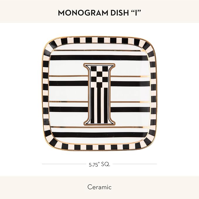 MACKENZIE-CHILDS Monogram Dish, Decorative Ceramic Letter Plate, 5 3/4" Square, I